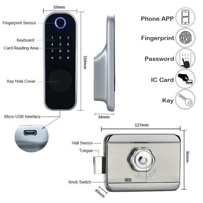 Hot Sale Smart Waterproof Rim Lock Tuya TTLock  Double-side Fingerprint Password IC Card Key Door Locks.