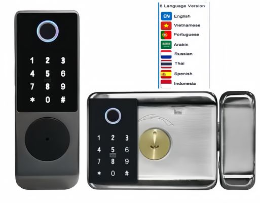8 lingue Serratura a cerchiera in acciaio inossidabile Smart Door Lock Doppio lato opzionale